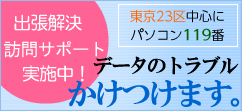 出張解決訪問サポート実施中 東京23区中心にパソコン119番 データのトラブルかけつけます